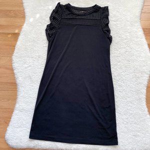 Michal Kors NWOT Women's Short Ruffle Sleeve Shift Dress, Black, Size S